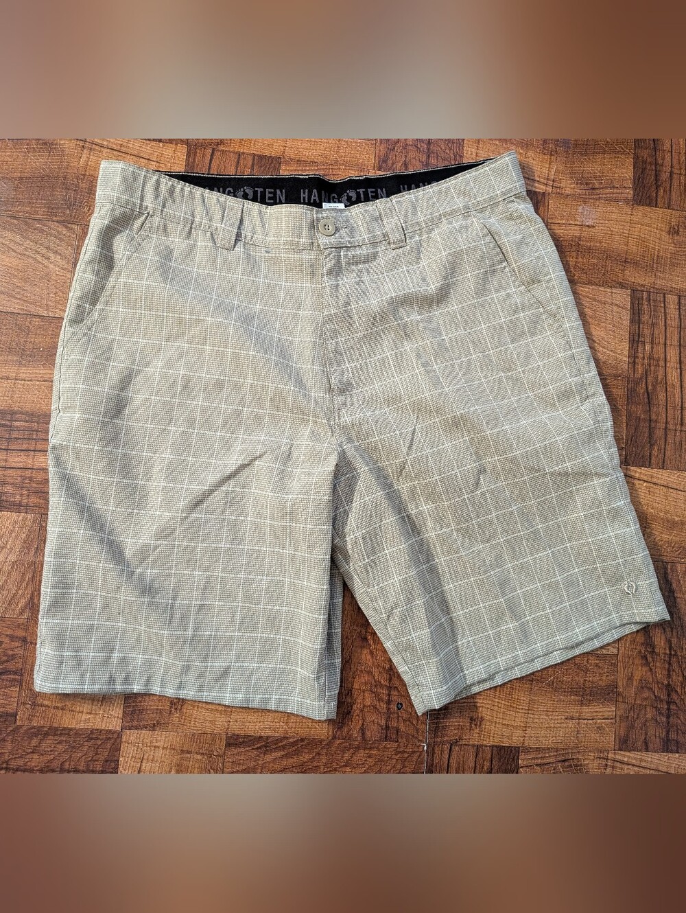 Hang Ten Walkshorts Khaki Plaid Shorts Men's Size 36
